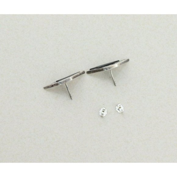 Sterling Silver Onyx and Marcasite Earrings Stud Post Earrings - Picture 8 of 9